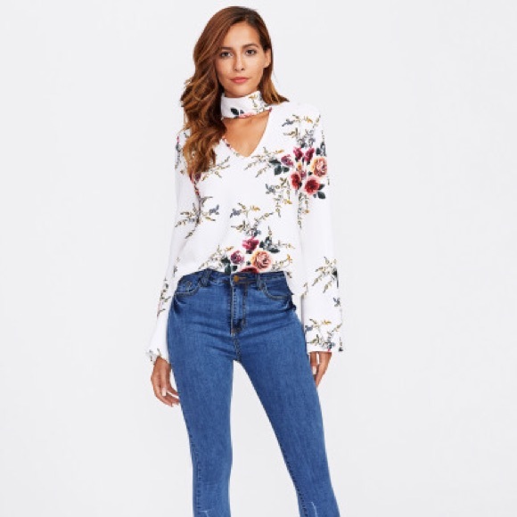 Roxana top / Flower print choker blouse ๐ - Picture 2 of 3